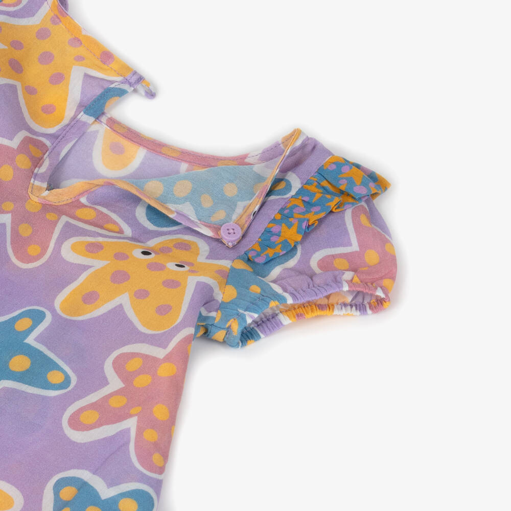 Stella McCartney Kids-Girls Purple Cotton Starfish Print Dress | Childrensalon