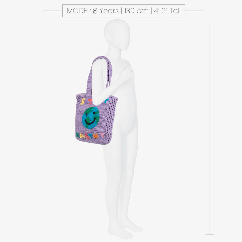Stella McCartney Kids-Girls Purple Crochet Planet Earth Tote Bag (29cm) | Childrensalon