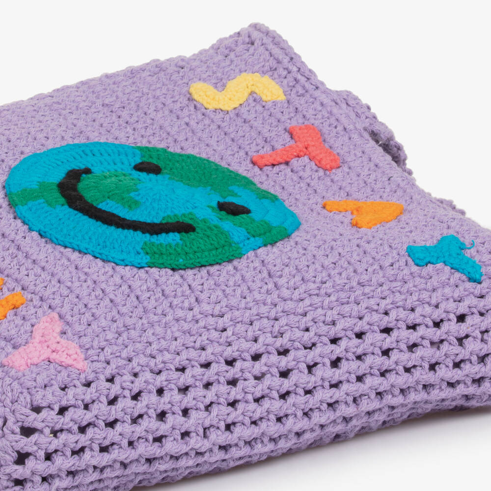 Stella McCartney Kids-Girls Purple Crochet Planet Earth Tote Bag (29cm) | Childrensalon