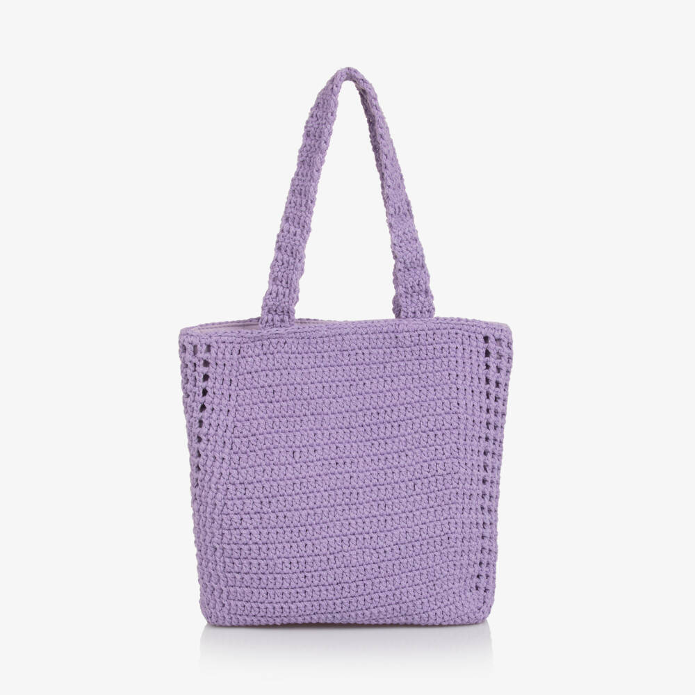 Stella McCartney Kids-Girls Purple Crochet Planet Earth Tote Bag (29cm) | Childrensalon