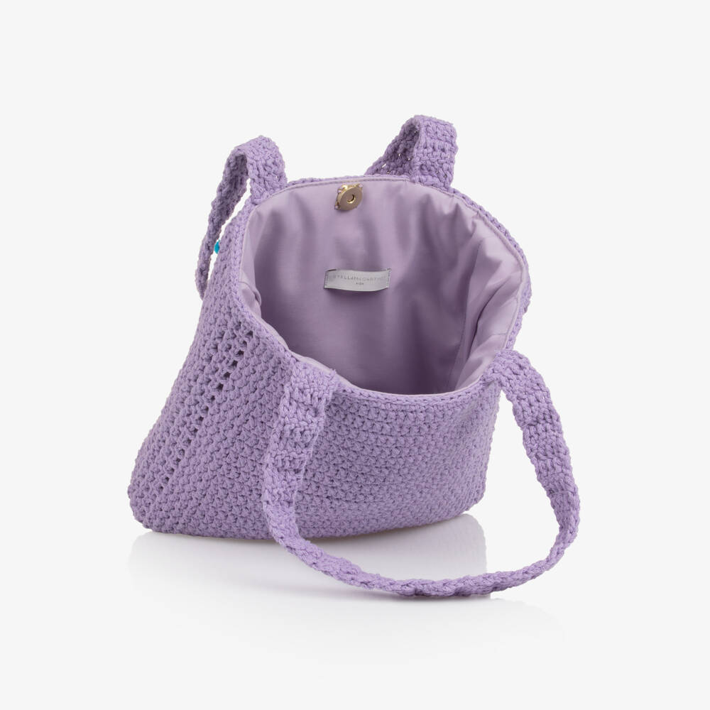 Stella McCartney Kids-Girls Purple Crochet Planet Earth Tote Bag (29cm) | Childrensalon