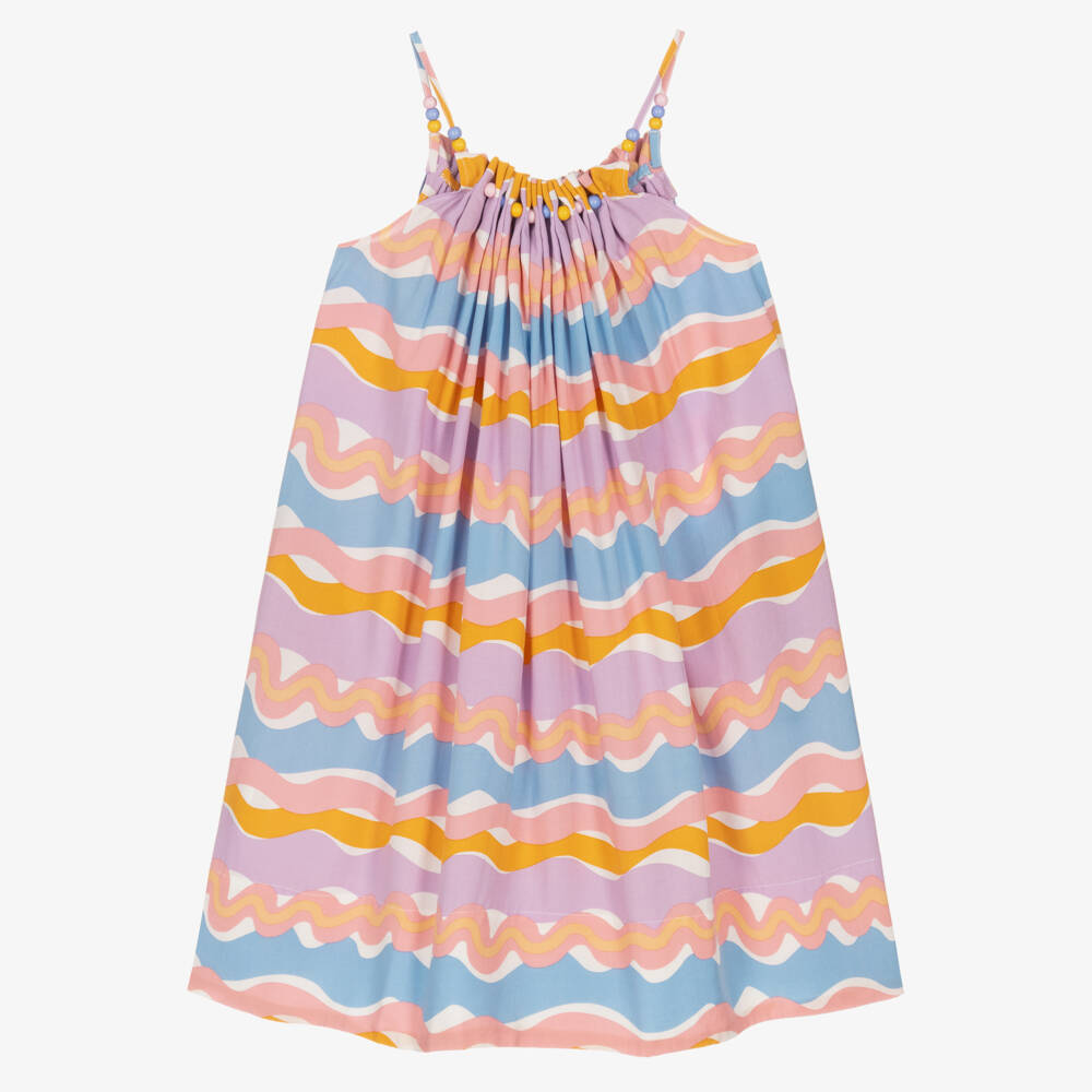 Stella McCartney Kids-Girls Purple & Orange Wavy Stripe Dress | Childrensalon