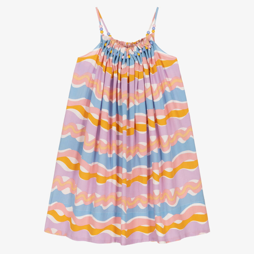 Stella McCartney Kids-Girls Purple & Orange Wavy Stripe Dress | Childrensalon