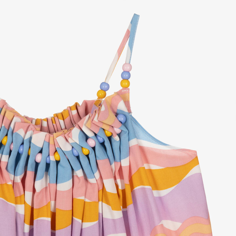 Stella McCartney Kids-Girls Purple & Orange Wavy Stripe Dress | Childrensalon