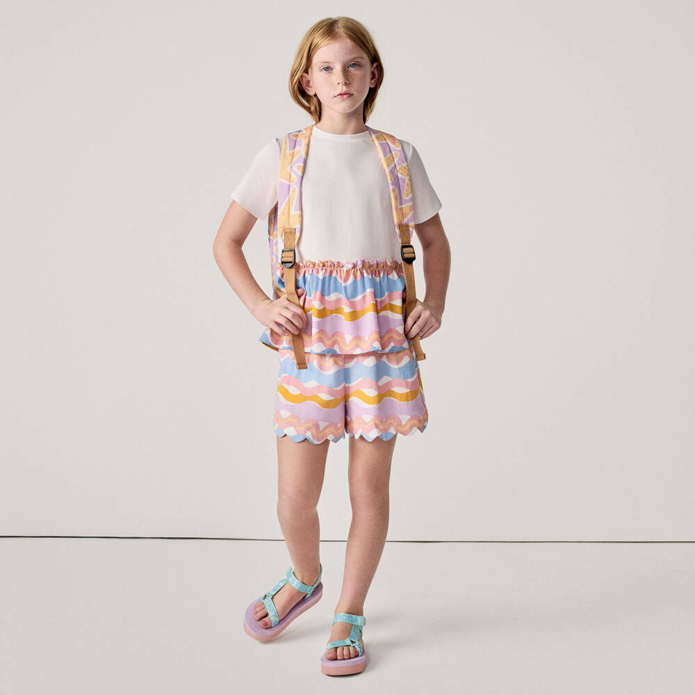 Stella McCartney Kids-Girls Purple & Orange Wavy Stripe Shorts | Childrensalon