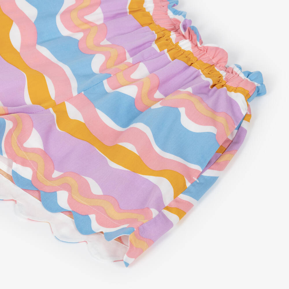 Stella McCartney Kids-Girls Purple & Orange Wavy Stripe Shorts | Childrensalon