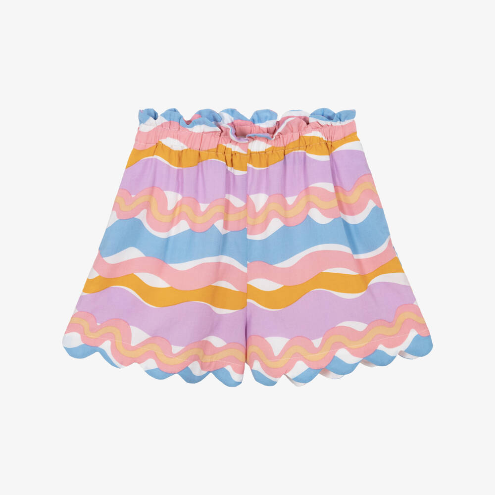 Stella McCartney Kids-Girls Purple & Orange Wavy Stripe Shorts | Childrensalon