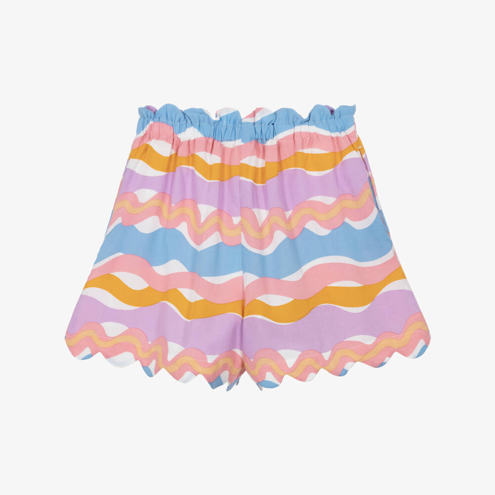 Stella McCartney Kids-Girls Purple & Orange Wavy Stripe Shorts | Childrensalon