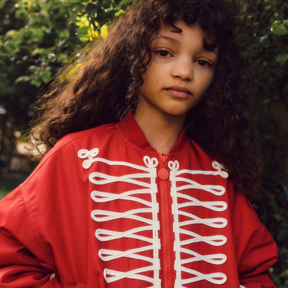 Stella McCartney Kids-جاكيت بومبر بتفاصيل عسكرية لون أحمر للبنات | Childrensalon