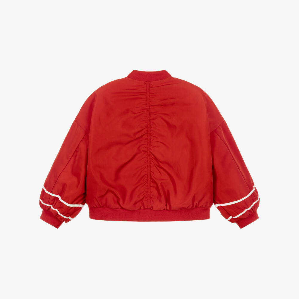 Stella McCartney Kids-Girls Red Bomber Jacket with Military Lacing | Childrensalon