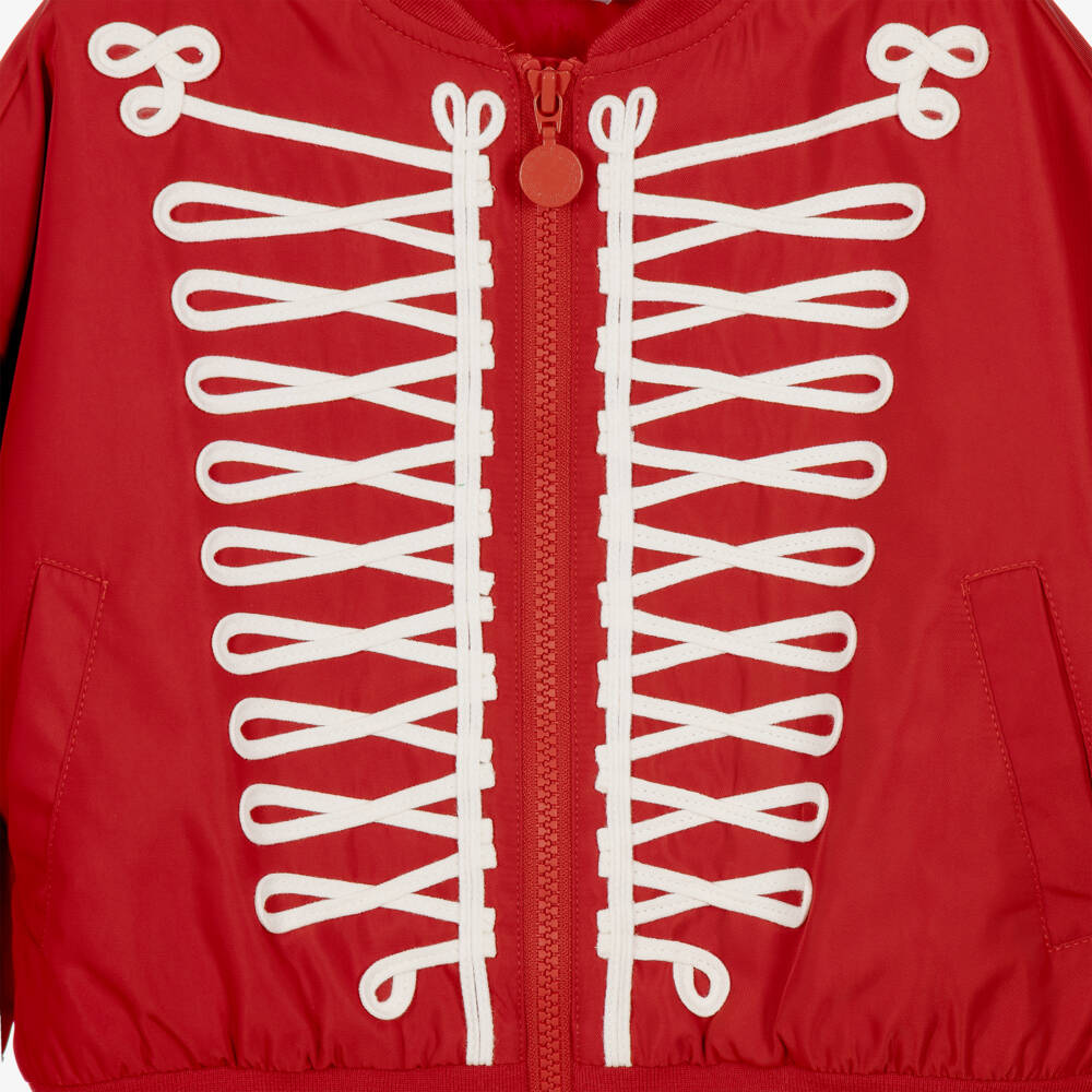 Stella McCartney Kids-Girls Red Bomber Jacket with Military Lacing | Childrensalon