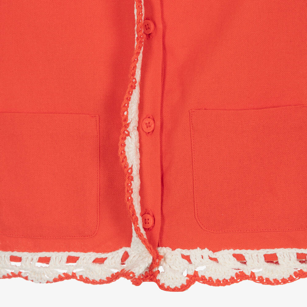 Stella McCartney Kids-Girls Red Cotton Blouse with Crochet Detail | Childrensalon