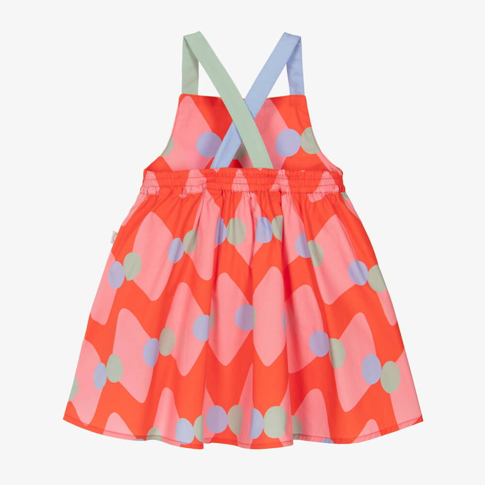 Stella McCartney Kids-Girls Red Cotton Dress with Diamond & Dot Pattern | Childrensalon