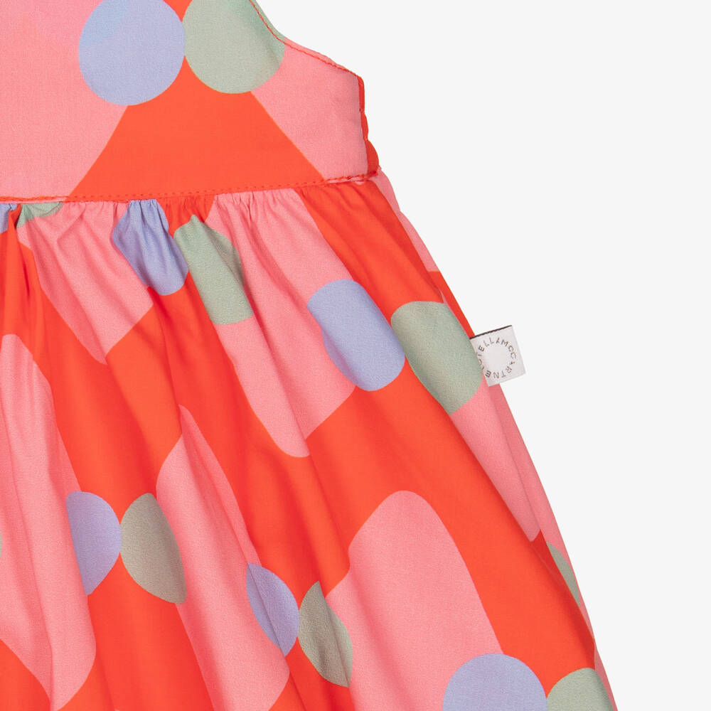 Stella McCartney Kids-Girls Red Cotton Dress with Diamond & Dot Pattern | Childrensalon