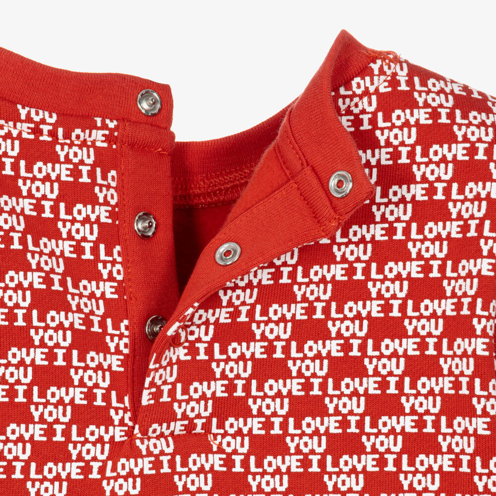 Stella McCartney Kids-Girls Red Cotton Jersey Dress with I Love You Print | Childrensalon