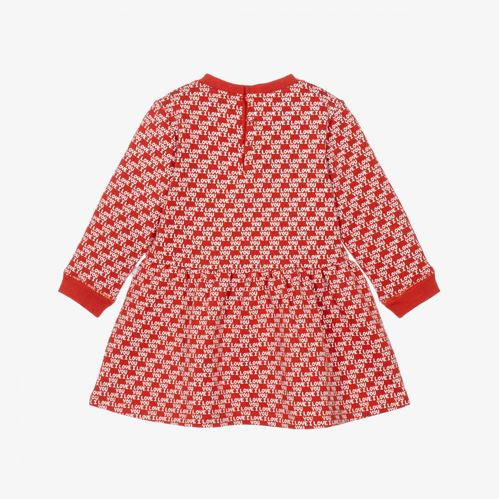 Stella McCartney Kids-Girls Red Cotton Jersey Dress with I Love You Print | Childrensalon