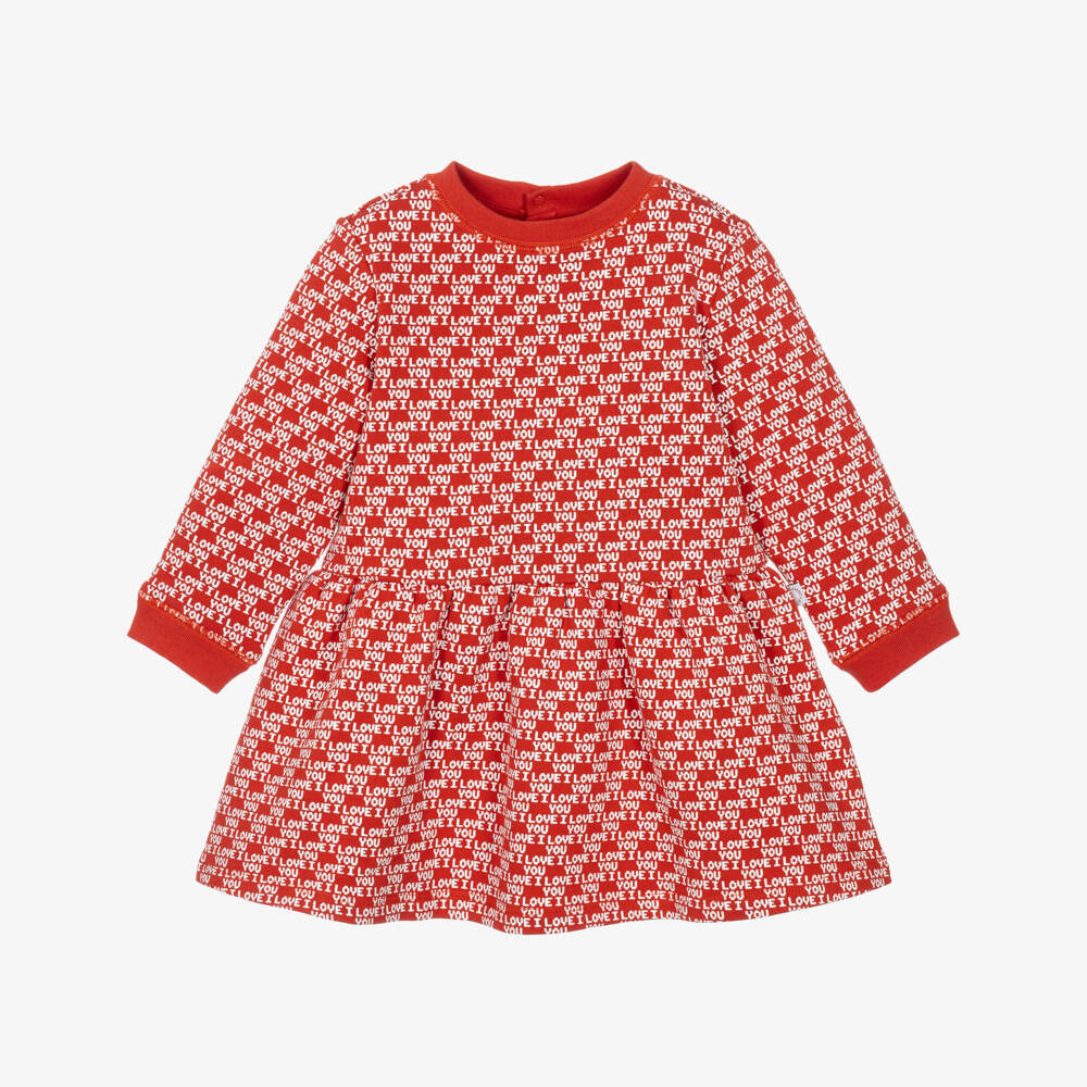 Stella McCartney Kids-Girls Red Cotton Jersey Dress with I Love You Print | Childrensalon