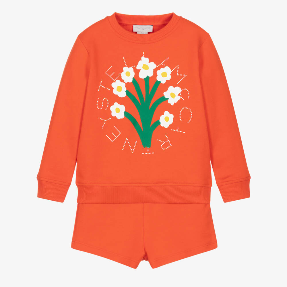 Stella McCartney Kids-Girls Red Cotton Jersey Shorts Set | Childrensalon