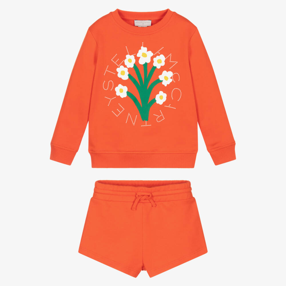 Stella McCartney Kids-Girls Red Cotton Jersey Shorts Set | Childrensalon