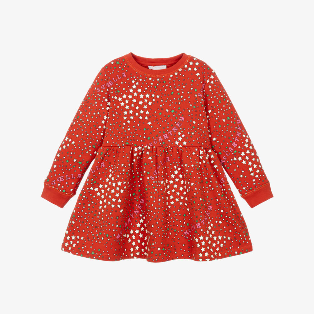 Stella McCartney Kids-Girls Red Cotton Jersey Star Print Dress | Childrensalon