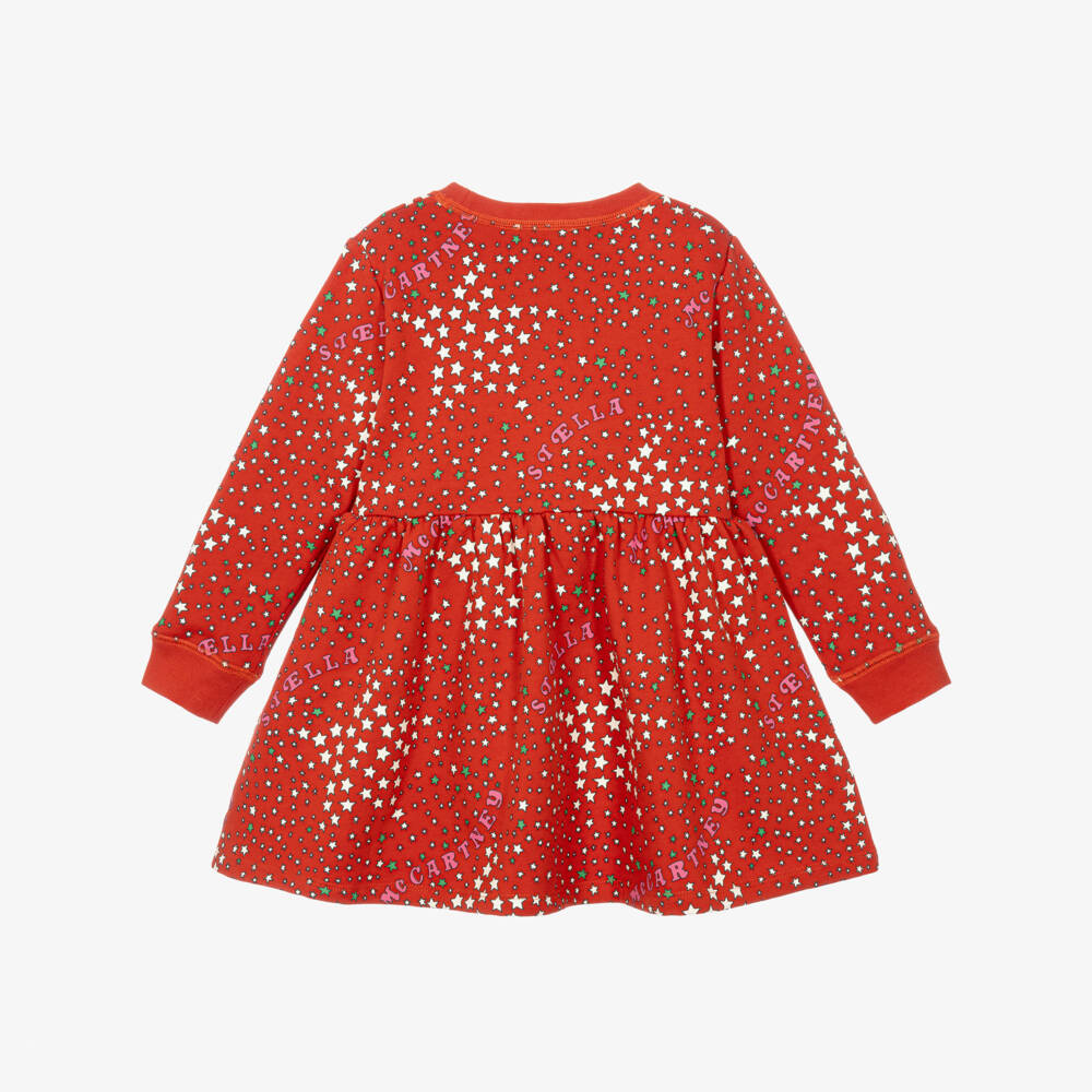 Stella McCartney Kids-Girls Red Cotton Jersey Star Print Dress | Childrensalon