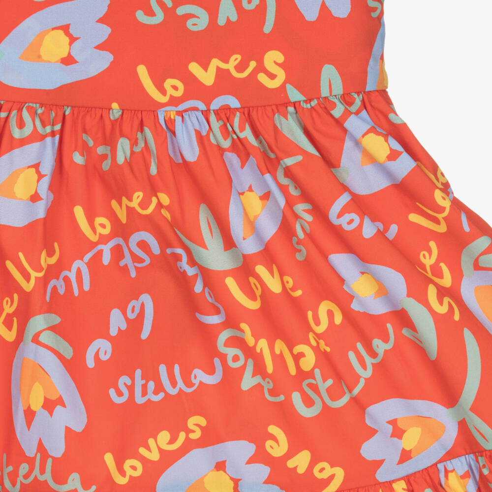 Stella McCartney Kids-Girls Red Cotton Sun Dress with Tulip Logo Print | Childrensalon
