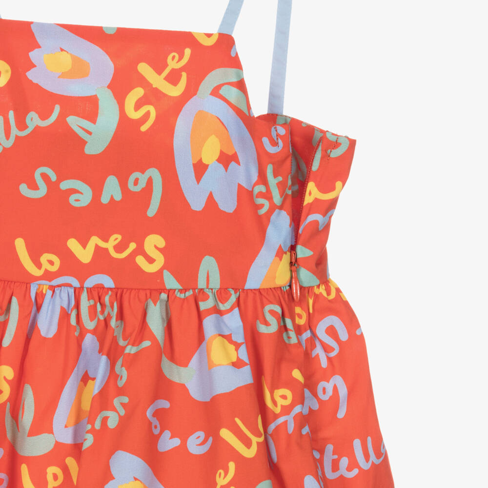 Stella McCartney Kids-Girls Red Cotton Sun Dress with Tulip Logo Print | Childrensalon