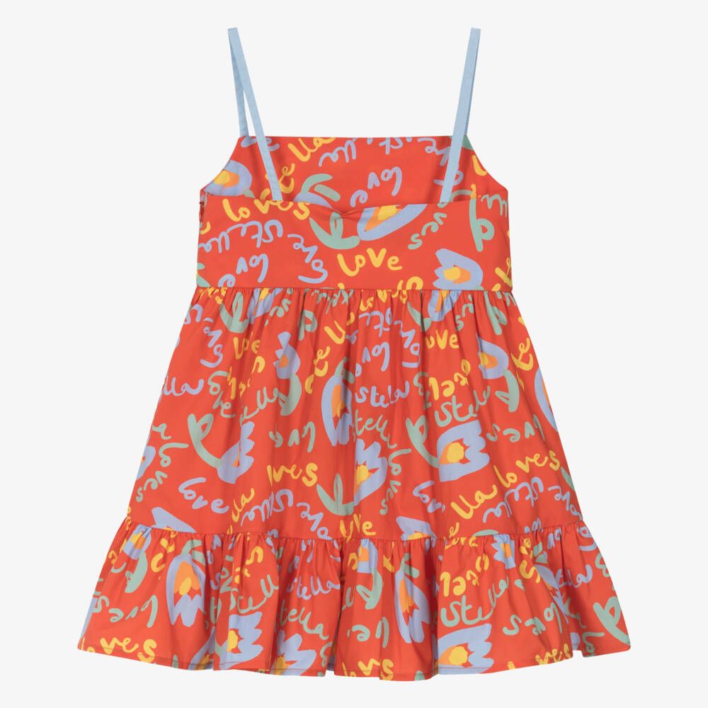 Stella McCartney Kids-Girls Red Cotton Sun Dress with Tulip Logo Print | Childrensalon