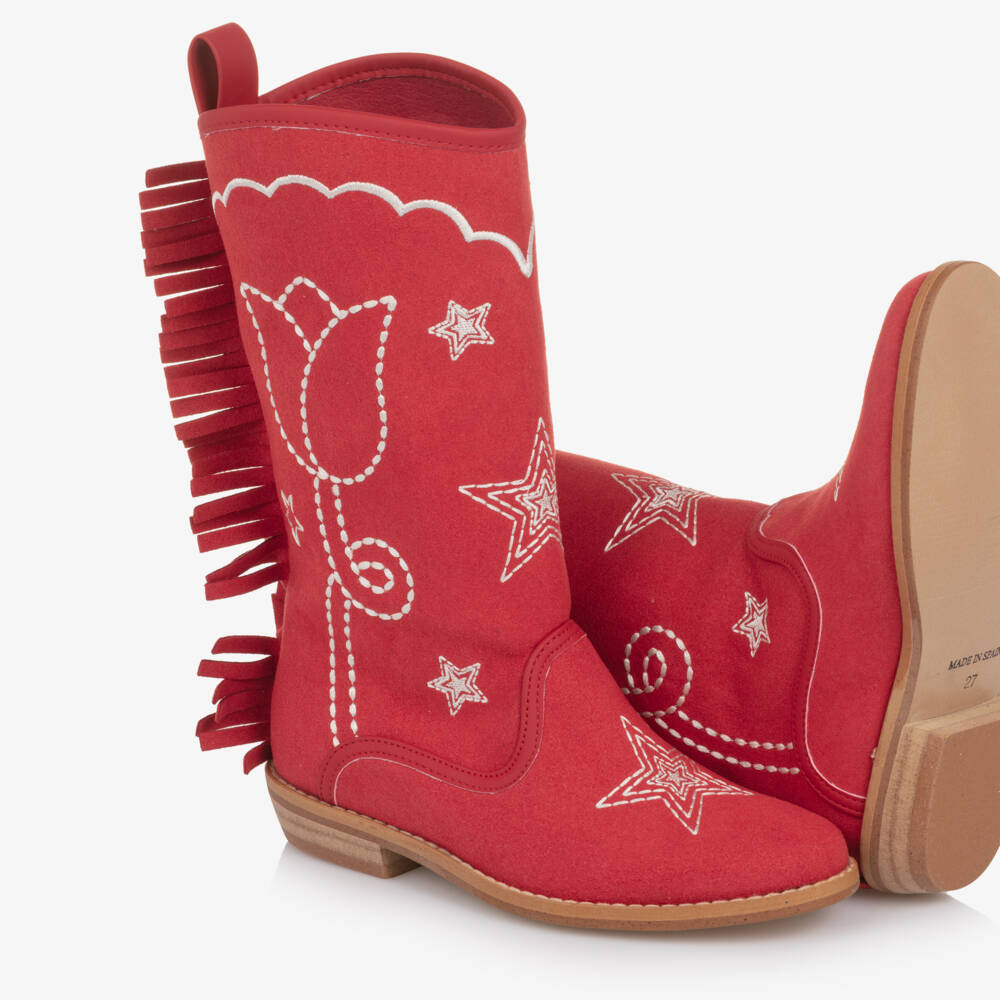 Stella McCartney Kids-Girls Red Embroidered Cowboy Boots | Childrensalon
