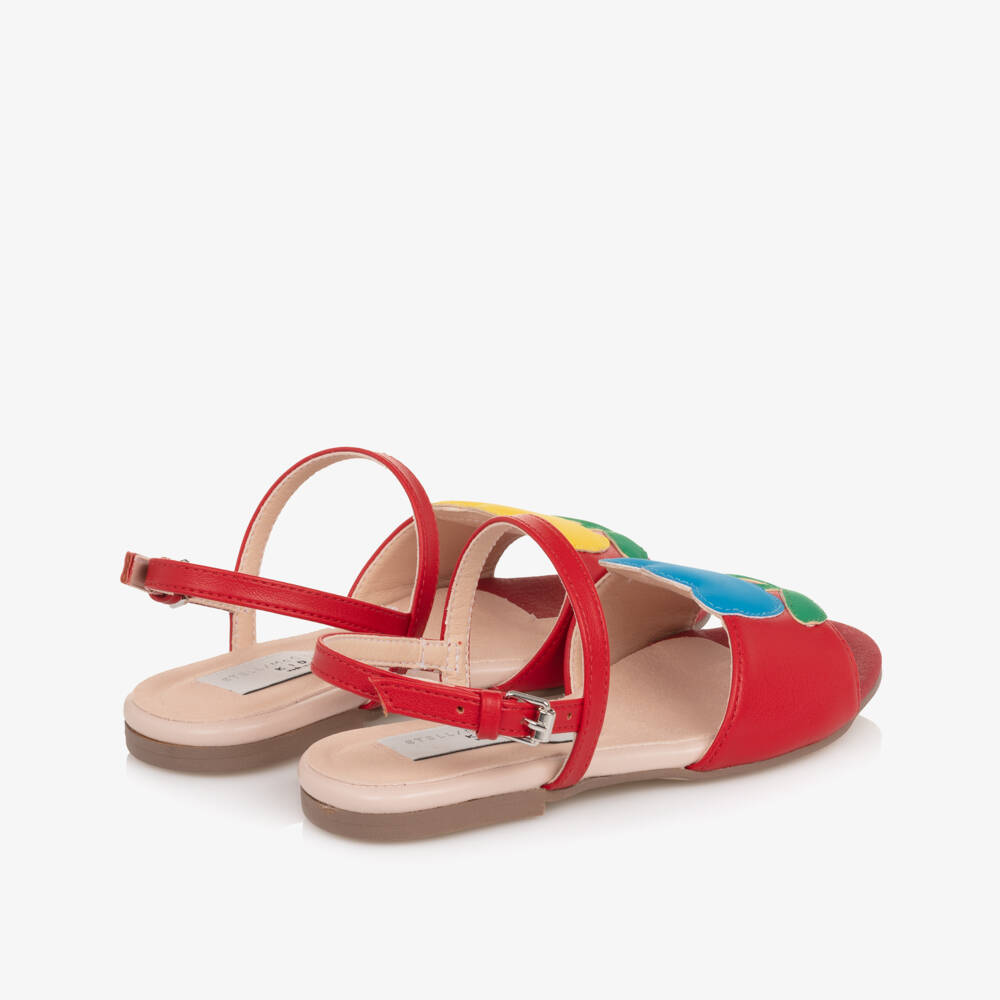 Stella McCartney Kids-Girls Red Faux Leather Sandals with Flower Motifs | Childrensalon