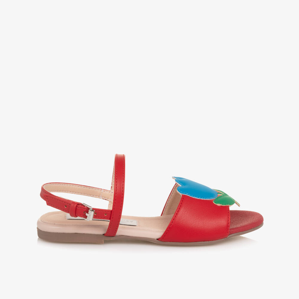 Stella McCartney Kids-Girls Red Faux Leather Sandals with Flower Motifs | Childrensalon