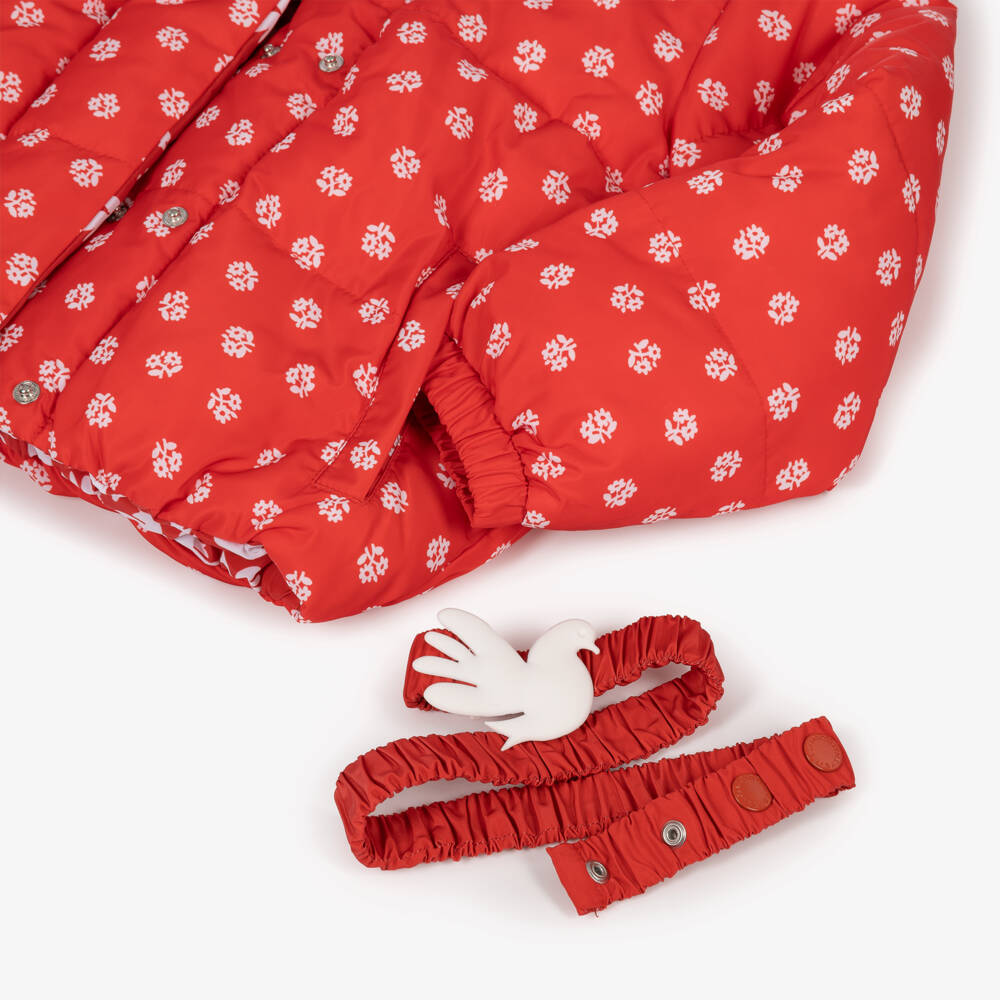 Stella McCartney Kids-Girls Red Floral & Dove Print Reversible Puffer Jacket | Childrensalon