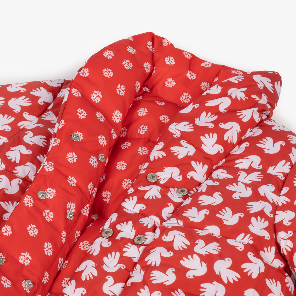 Stella McCartney Kids-Girls Red Floral & Dove Print Reversible Puffer Jacket | Childrensalon