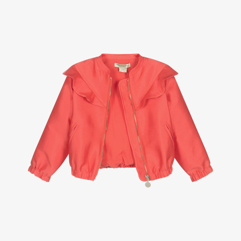Stella McCartney Kids-Girls Red Ruffle Bomber Jacket | Childrensalon