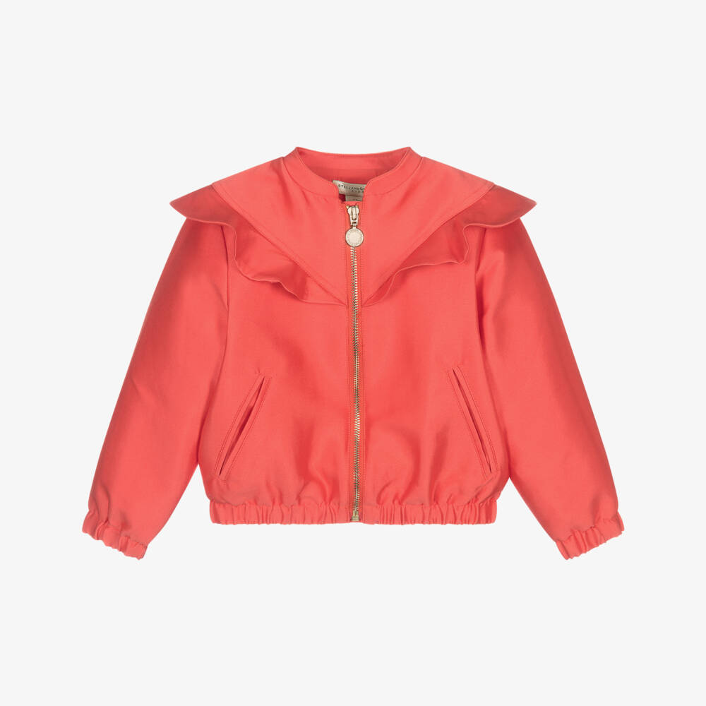 Stella McCartney Kids-Girls Red Ruffle Bomber Jacket | Childrensalon
