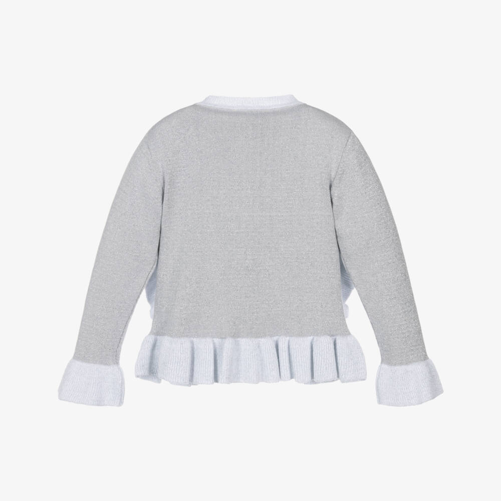 Stella McCartney Kids-Girls Silver Knitted Cotton Cardigan with Swan Motifs | Childrensalon