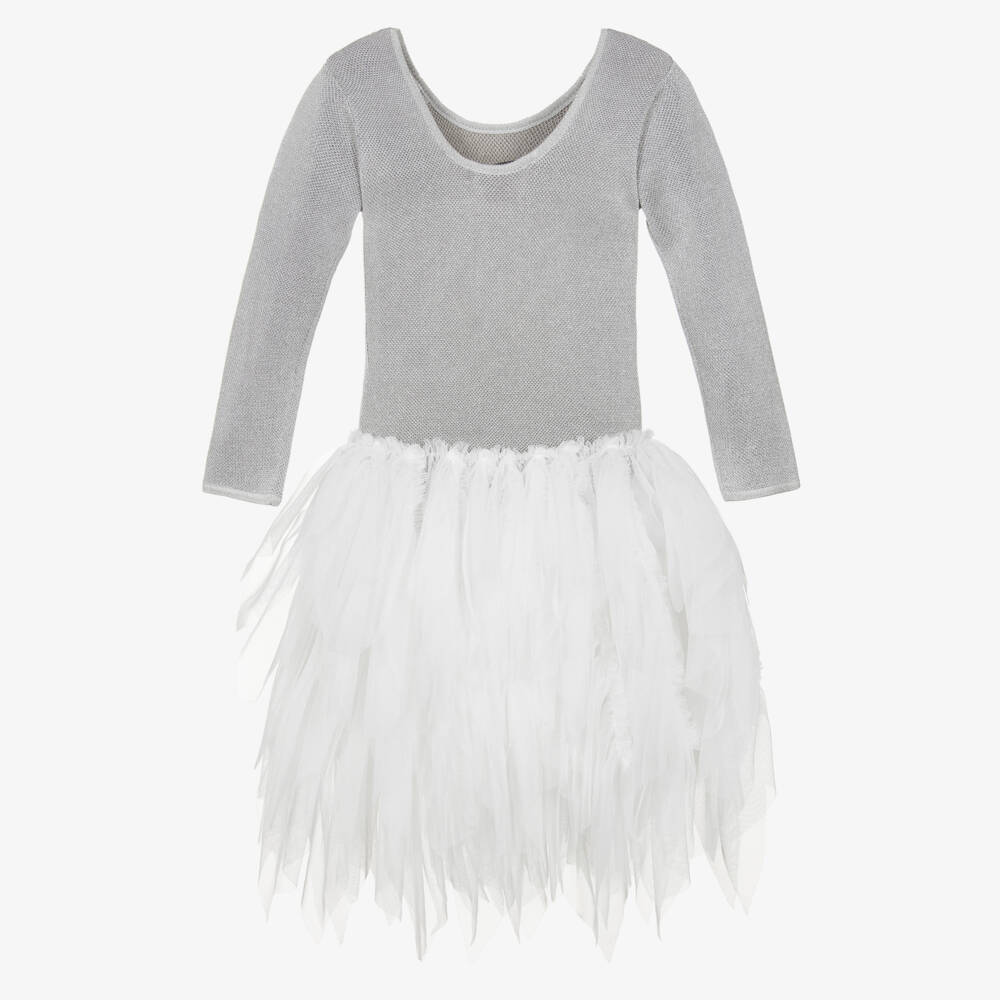 Stella McCartney Kids-Girls Silver Swan Dress with White Tulle | Childrensalon