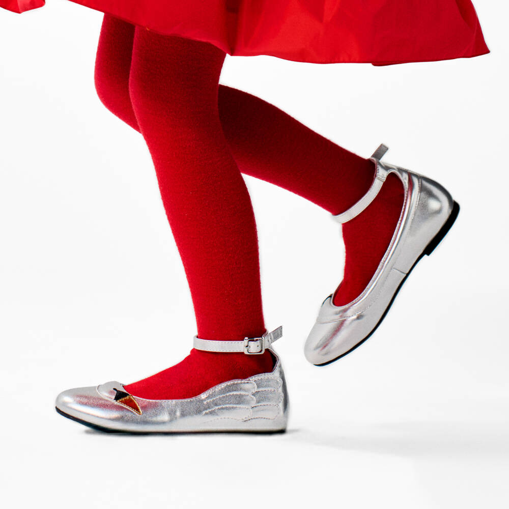 Stella McCartney Kids-Girls Silver Swan Faux Leather Ballerinas | Childrensalon
