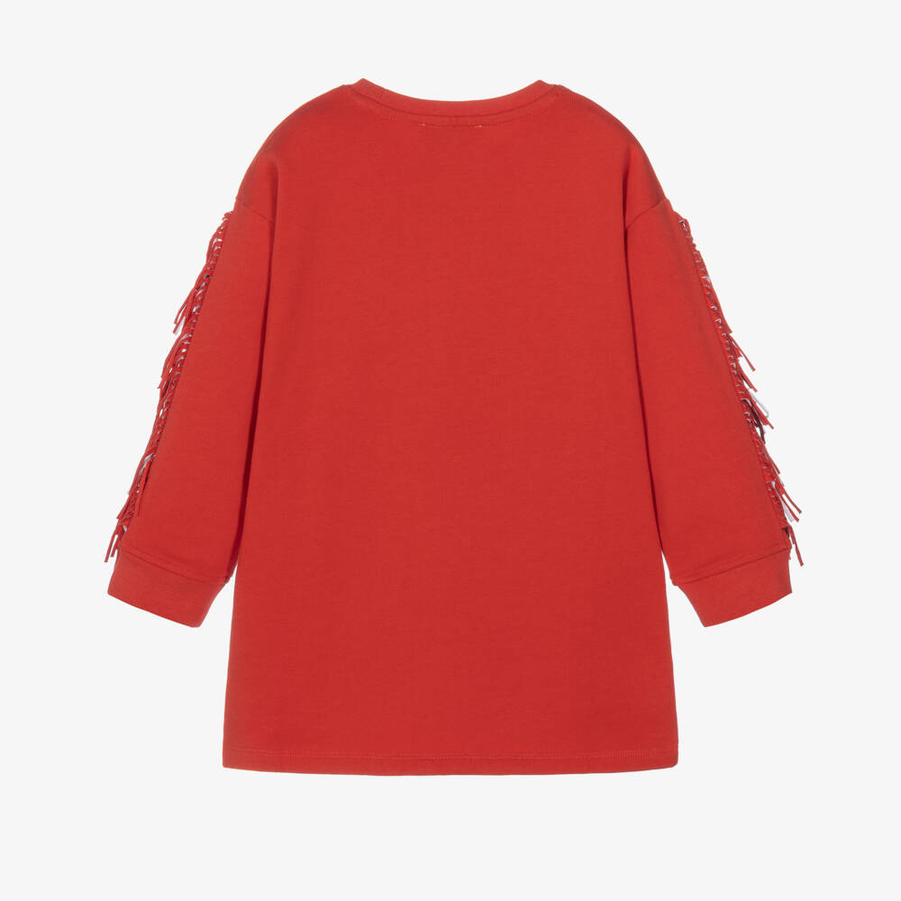 Stella McCartney Kids-Girls Tomato Red Jersey Dress with Fringing | Childrensalon