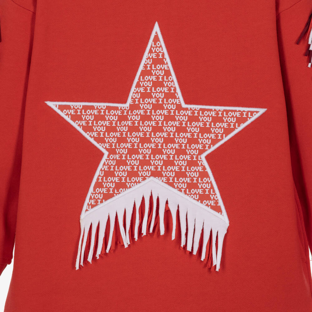 Stella McCartney Kids-Girls Tomato Red Jersey Dress with Fringing | Childrensalon