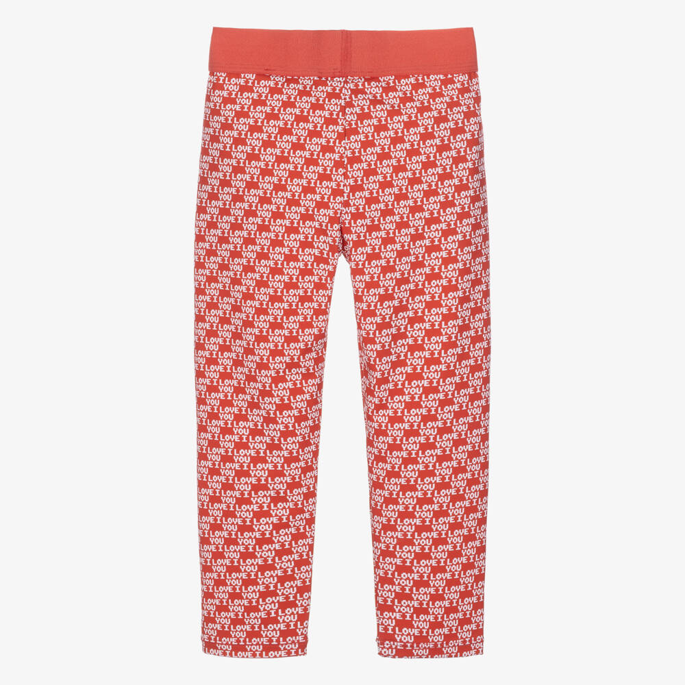 Stella McCartney Kids-Girls Tomato Red Leggings with Slogan Prints | Childrensalon