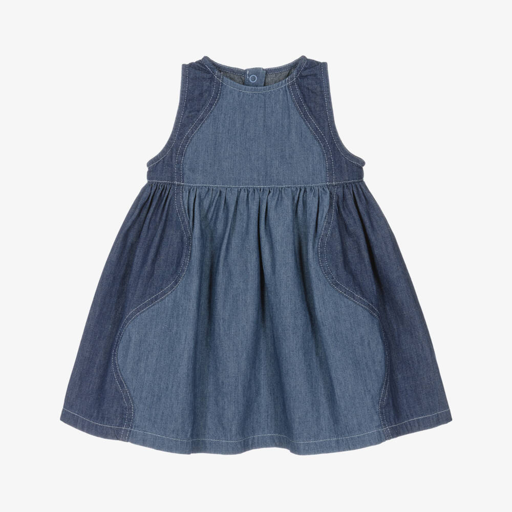Stella McCartney Kids-Girls Two Tone Blue Chambray Sleeveless Dress | Childrensalon