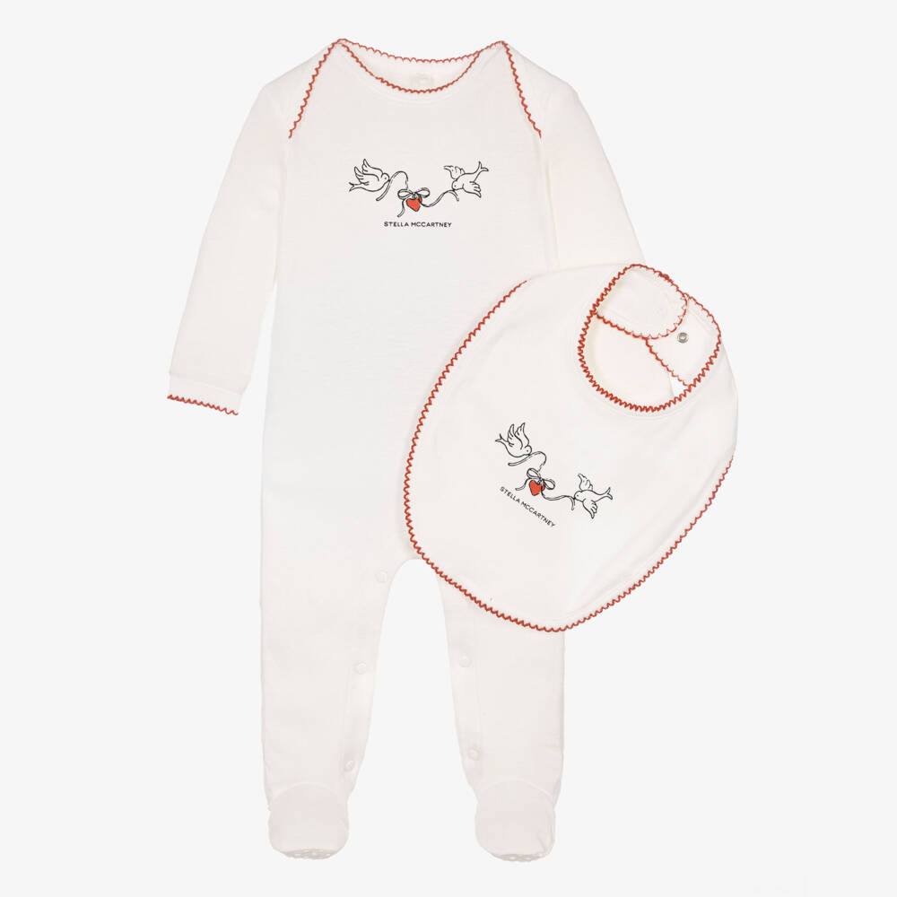 Stella McCartney Kids-Girls White Babysuit & Bib Gift Set | Childrensalon