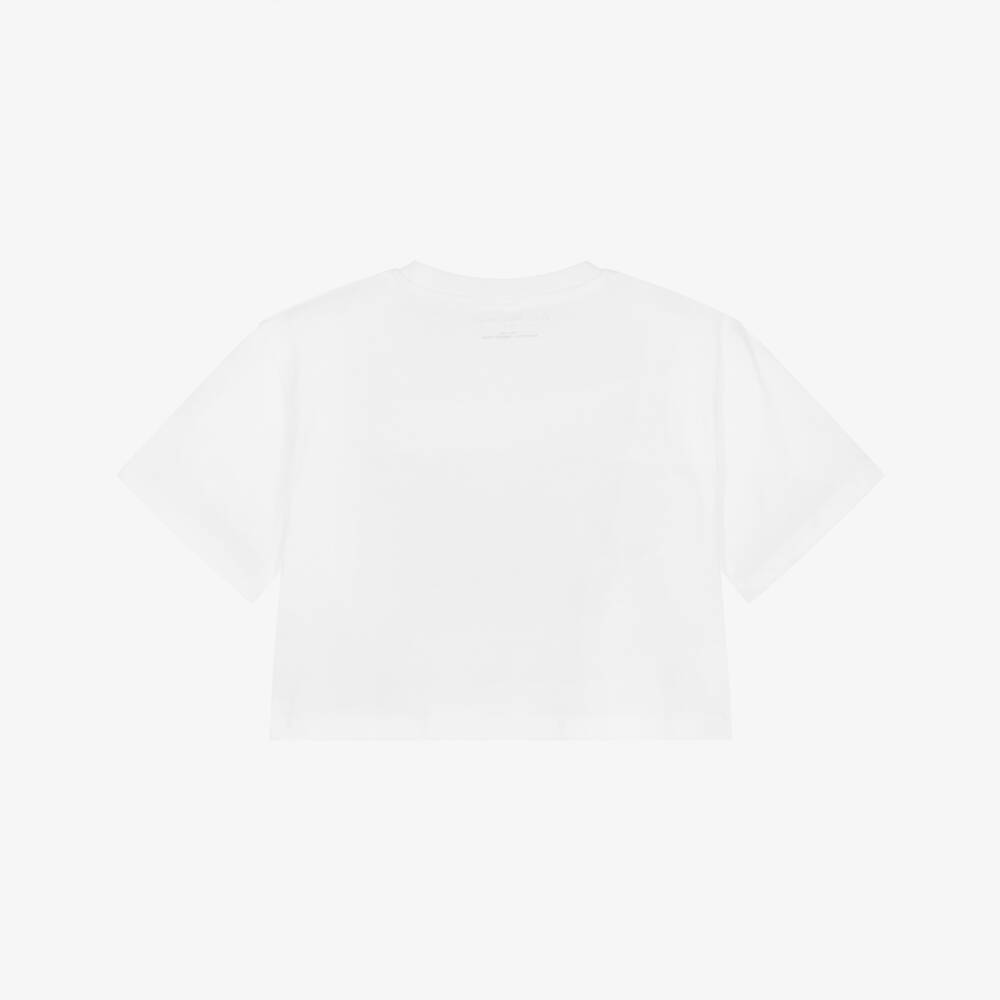 Stella McCartney Kids-Girls White Boxy Fit Cotton T-Shirt with Logo Print | Childrensalon