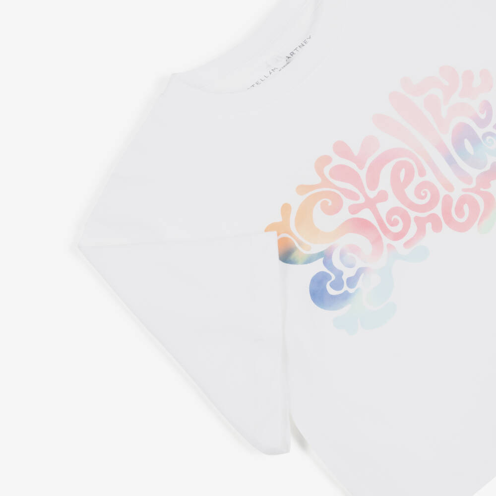 Stella McCartney Kids-تيشيرت قطن بطبعة شعار لون أبيض للبنات | Childrensalon