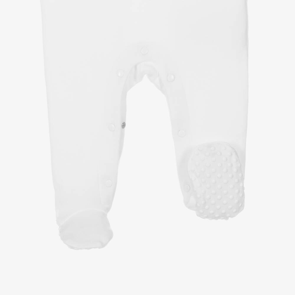 Stella McCartney Kids-Girls White Cotton Babysuit Set with Pink Tulip Motif | Childrensalon