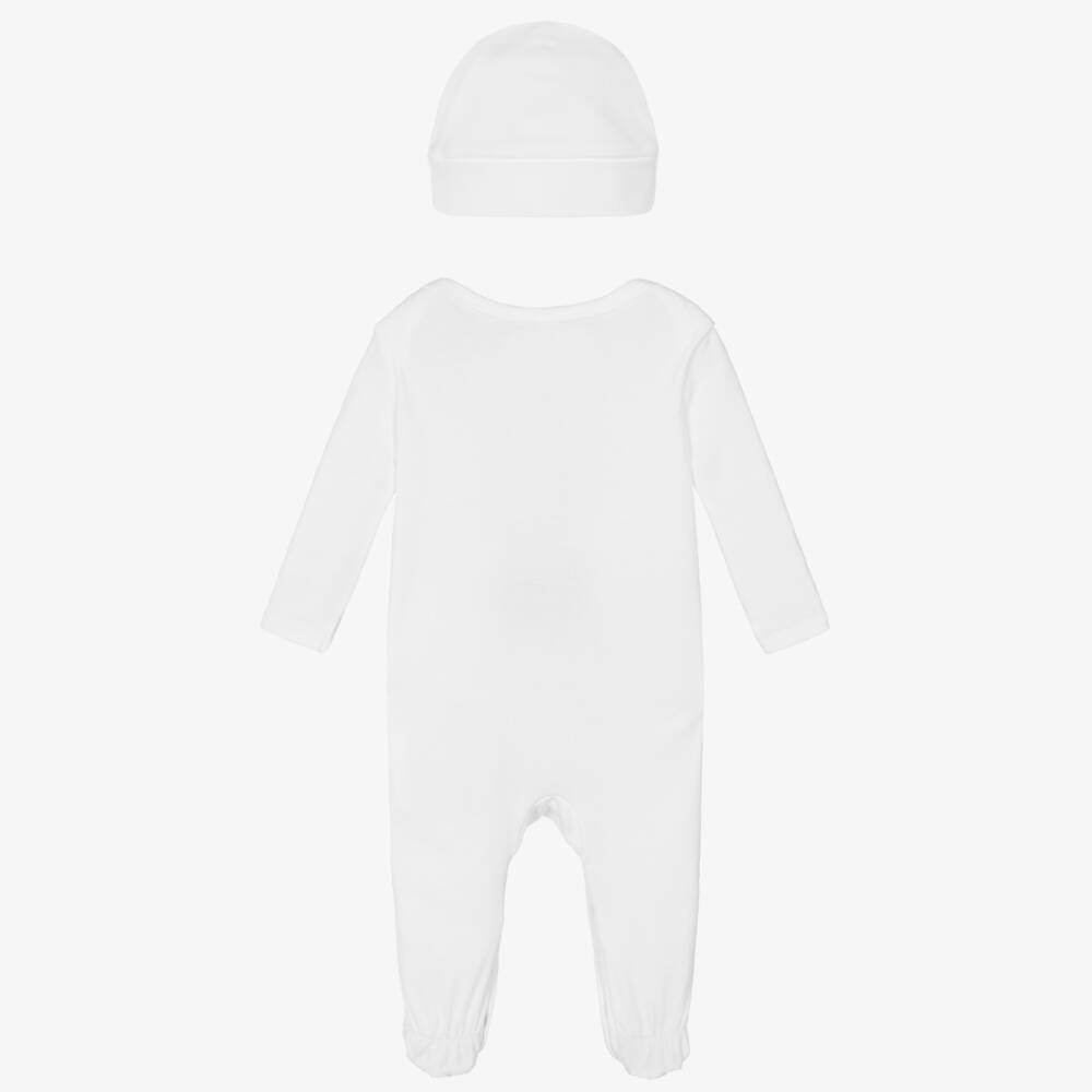 Stella McCartney Kids-Girls White Cotton Babysuit Set with Pink Tulip Motif | Childrensalon