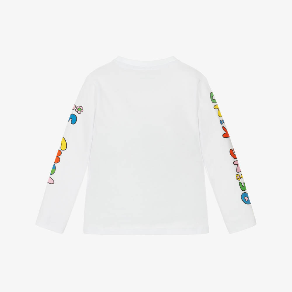 Stella McCartney Kids-Girls White Cotton Being Kind Is Cool Print Top | Childrensalon