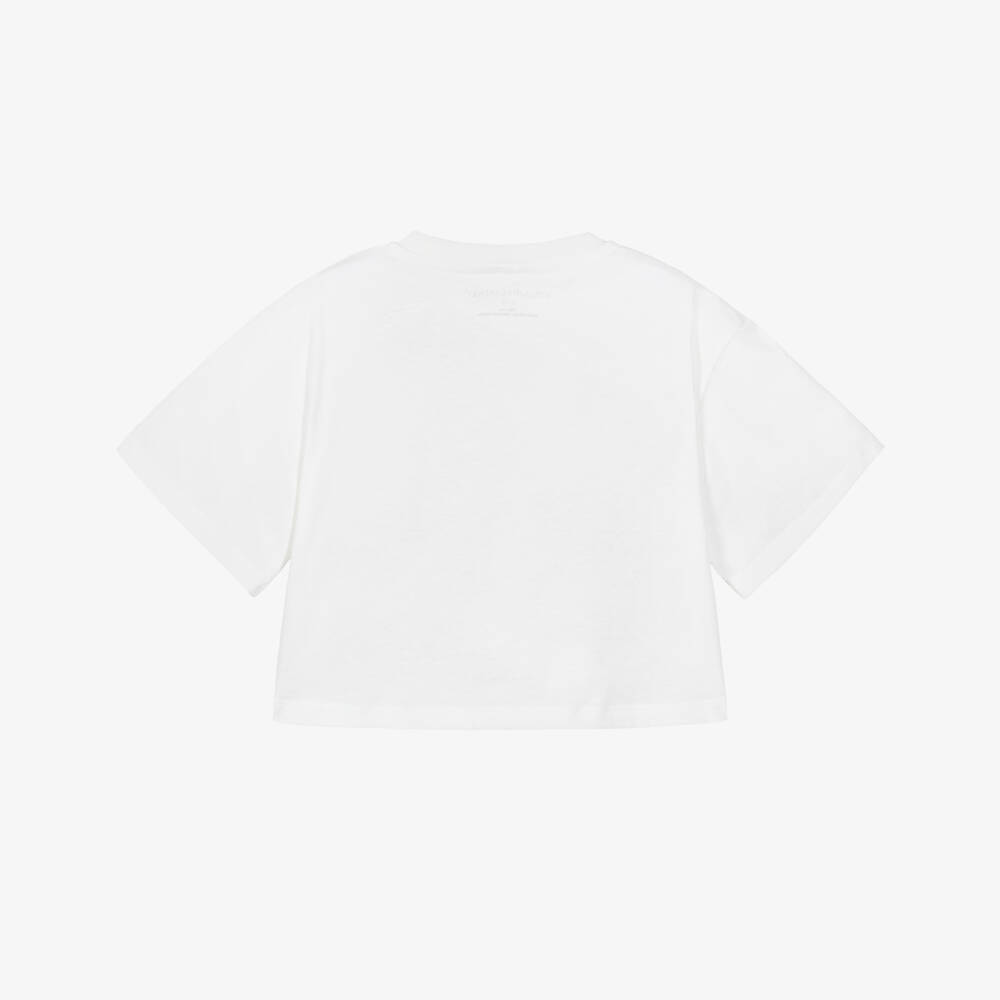 Stella McCartney Kids-Girls White Cotton Boxy Fit Logo T-Shirt | Childrensalon