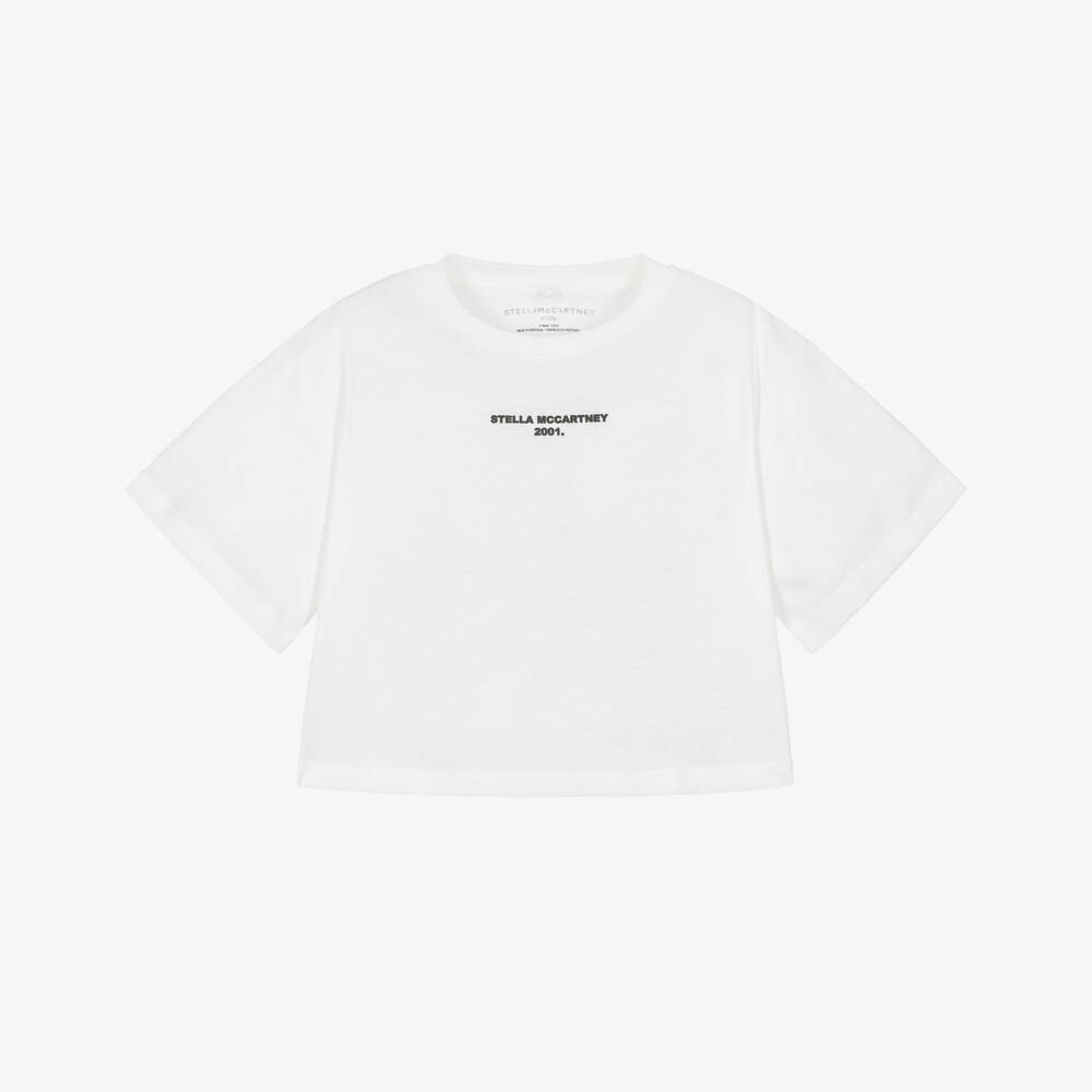 Stella McCartney Kids-Girls White Cotton Boxy Fit  Logo T-Shirt | Childrensalon